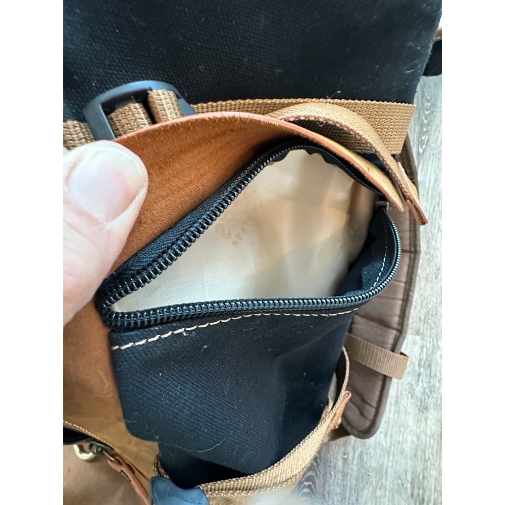 Pop's Kalahari Leather Trim Backpack Black Canvas Laptop Sturdy Bag Distressed - Picture 12 of 14